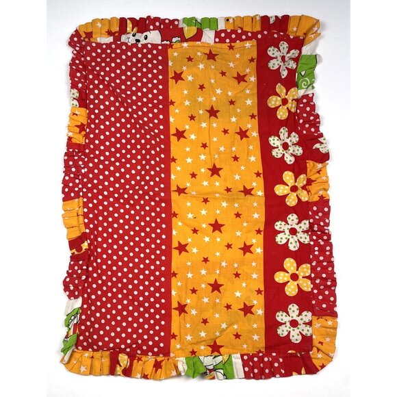 VTG 21"x14" Handmade Red/Orange/Green Bunny Rabbit PILLOW CASE Nursery Kids - Picture 2 of 5